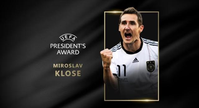 开云-官方：克洛泽获得2023年欧足联主席奖